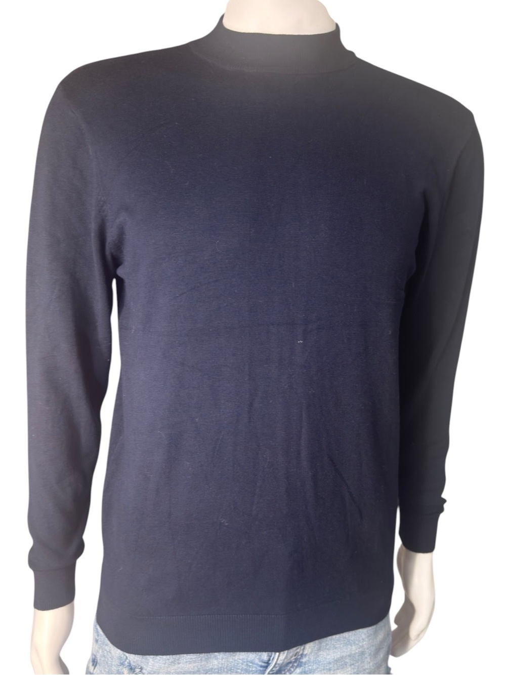 ZARA Men's Navy Mock Neck Knit Sweater